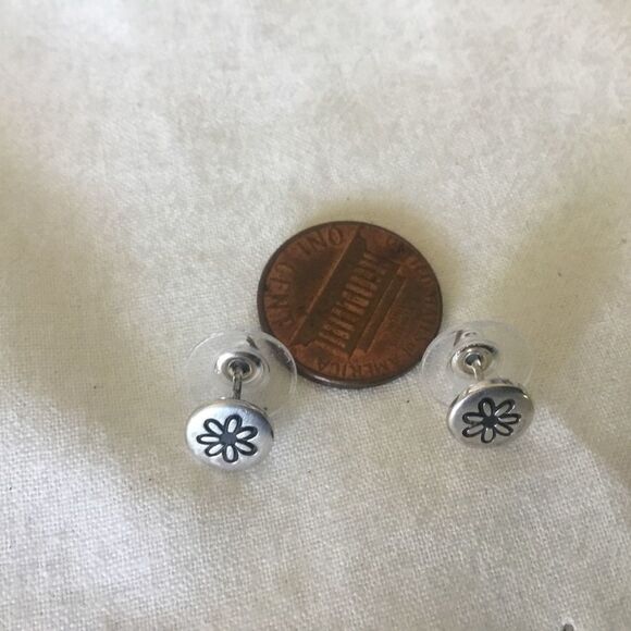 Sterling Silver Daisy Button Earrings - Picture 6 of 12